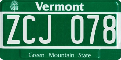 VT license plate ZCJ078