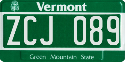 VT license plate ZCJ089