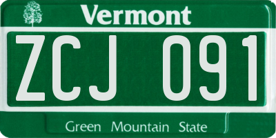 VT license plate ZCJ091