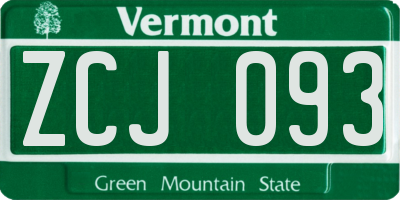 VT license plate ZCJ093