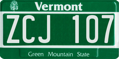 VT license plate ZCJ107