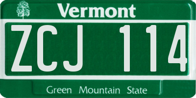 VT license plate ZCJ114