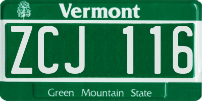 VT license plate ZCJ116
