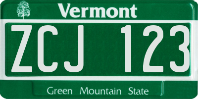 VT license plate ZCJ123