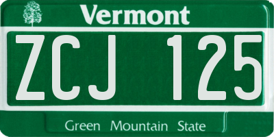 VT license plate ZCJ125