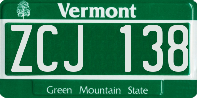 VT license plate ZCJ138