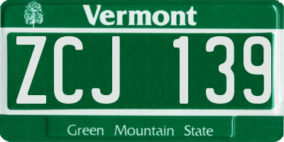VT license plate ZCJ139