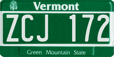 VT license plate ZCJ172