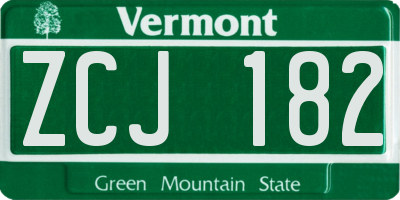 VT license plate ZCJ182