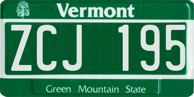 VT license plate ZCJ195
