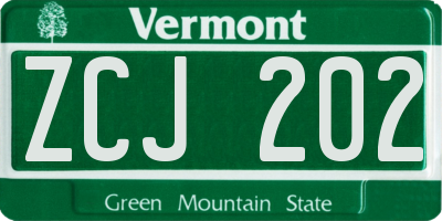 VT license plate ZCJ202