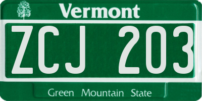 VT license plate ZCJ203