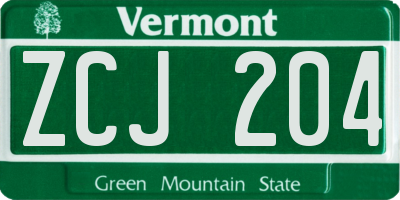 VT license plate ZCJ204