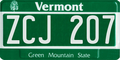 VT license plate ZCJ207