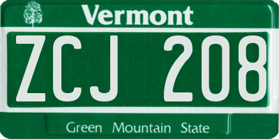 VT license plate ZCJ208