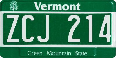 VT license plate ZCJ214