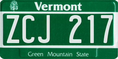 VT license plate ZCJ217