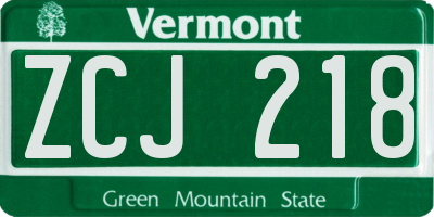 VT license plate ZCJ218