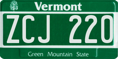 VT license plate ZCJ220