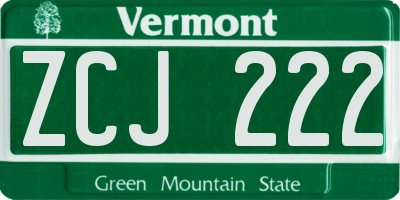 VT license plate ZCJ222