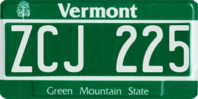VT license plate ZCJ225