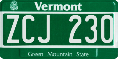 VT license plate ZCJ230
