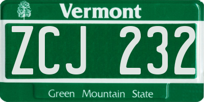 VT license plate ZCJ232