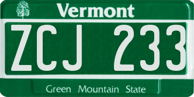 VT license plate ZCJ233