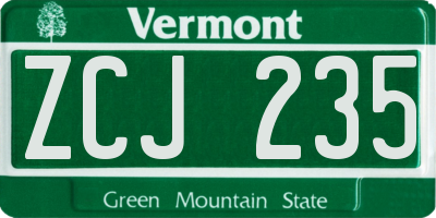 VT license plate ZCJ235