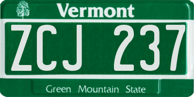 VT license plate ZCJ237