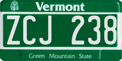 VT license plate ZCJ238