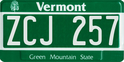 VT license plate ZCJ257