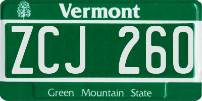 VT license plate ZCJ260