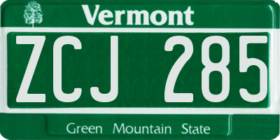 VT license plate ZCJ285