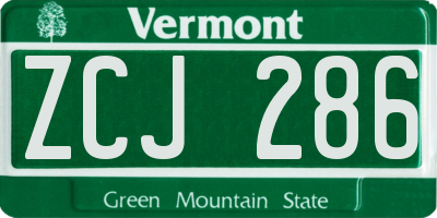 VT license plate ZCJ286