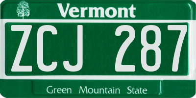 VT license plate ZCJ287