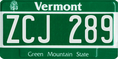 VT license plate ZCJ289