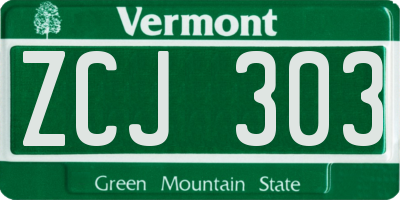 VT license plate ZCJ303