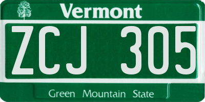 VT license plate ZCJ305