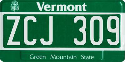 VT license plate ZCJ309
