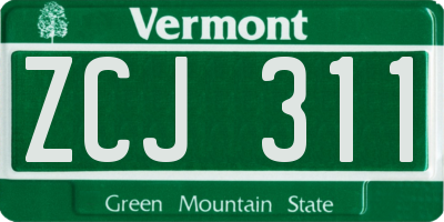VT license plate ZCJ311