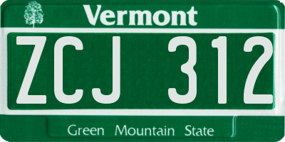 VT license plate ZCJ312