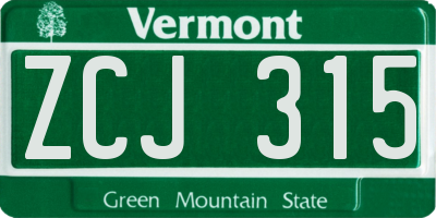 VT license plate ZCJ315
