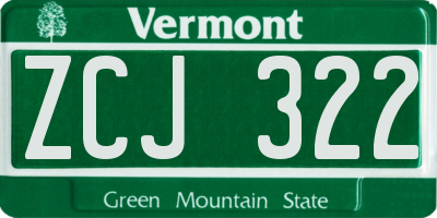 VT license plate ZCJ322
