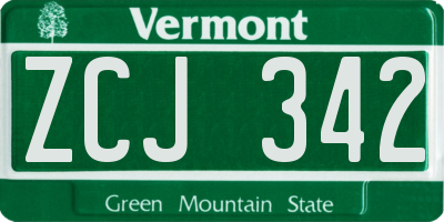 VT license plate ZCJ342