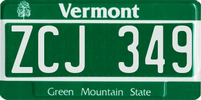 VT license plate ZCJ349