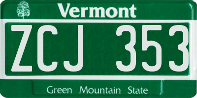 VT license plate ZCJ353