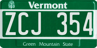 VT license plate ZCJ354