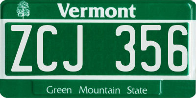 VT license plate ZCJ356