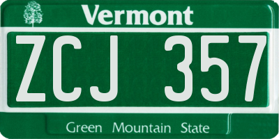 VT license plate ZCJ357